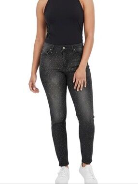 Rebecca Minkoff Washed Black Grey Crystal Rhinestone Studded Jeans Plus Size 20